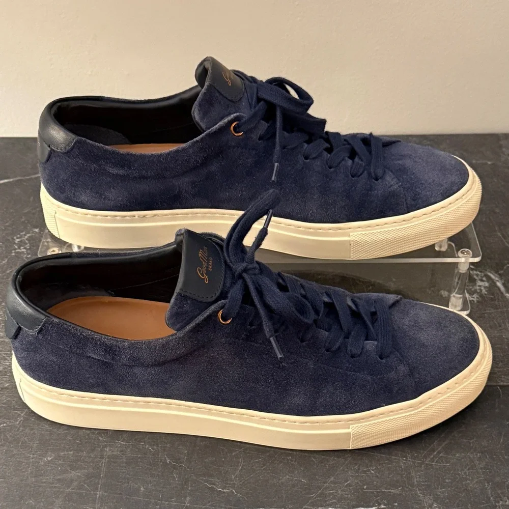 Mens Good Man Brand Edge Sneakers‎ 9 Navy Blue Suede Low Top Made in Italy